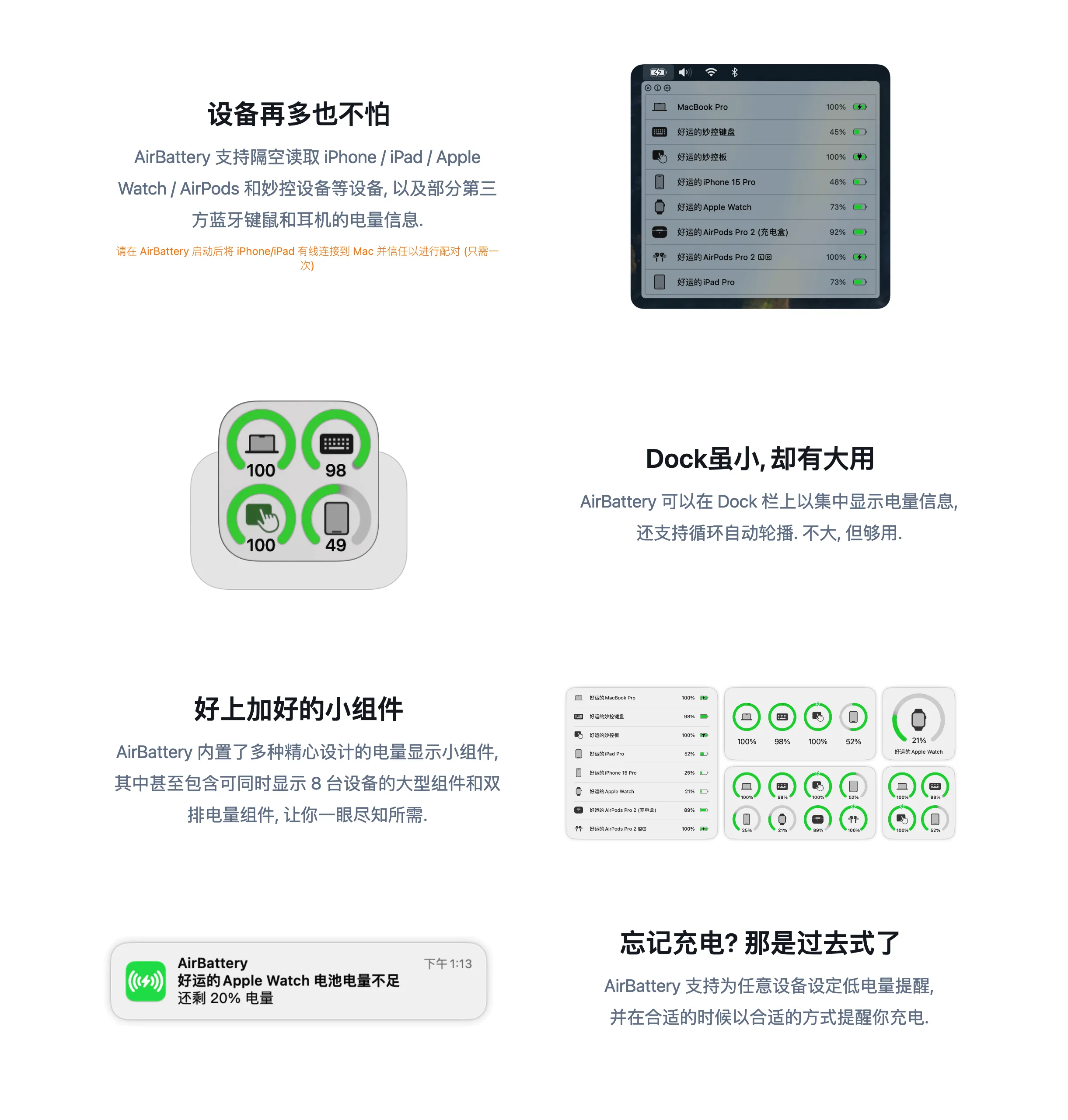 图片[1]-AirBattery for Mac v1.6.0 在 Mac 菜单栏显示 Apple 设备电量信息-Mac软件免费下载-Mac良选