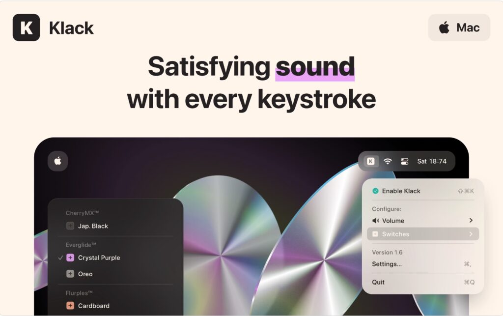 图片[2]-Klack for Mac v1.6.1 英文版 键盘打字音效软件-Mac软件免费下载-Mac良选