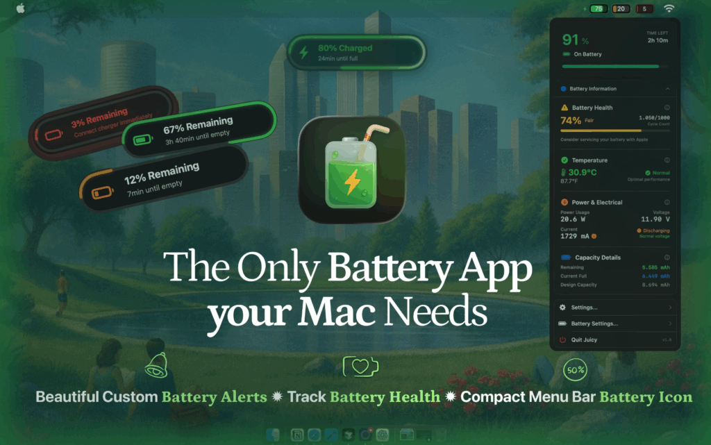 图片[1]-Juicy: Battery Alerts & Health for mac v1.1.0 激活版 mac充电管理 电池管理-Mac软件免费下载-Mac良选